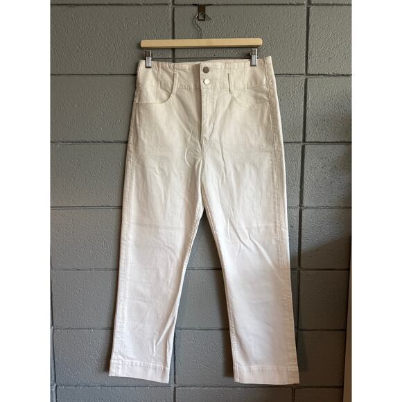 Women's Ann Taylor White Double Button Straight Leg Denim Jeans size 10 Coastal - Picture 1 of 5
